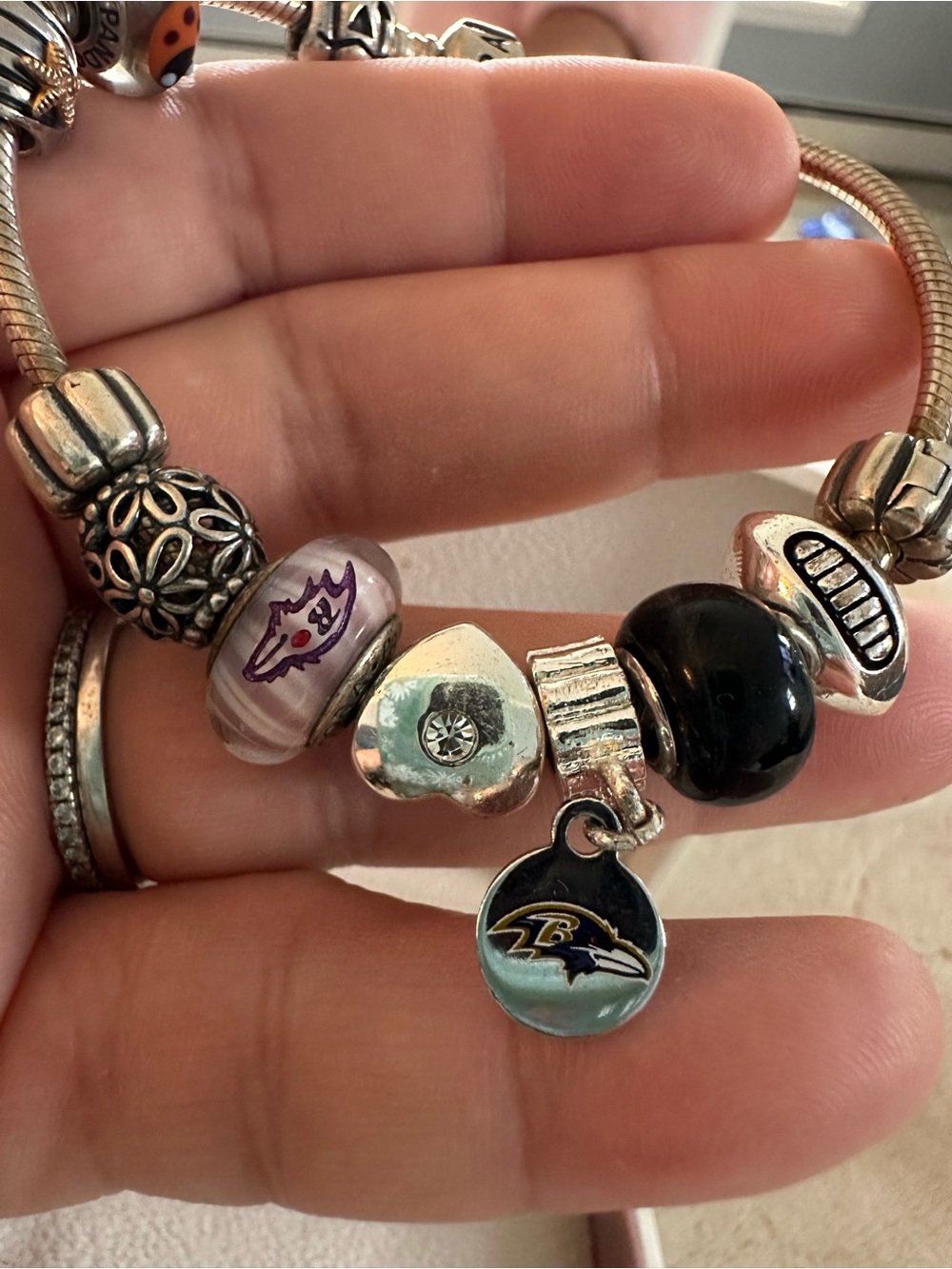 Authentic Pandora Charm Bracelet Bundle- Baltimore Ravens Theme (Retired Pieces)